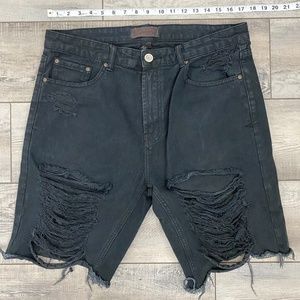 FOREVER 21 MEN Distressed Blk Cut Off Shorts